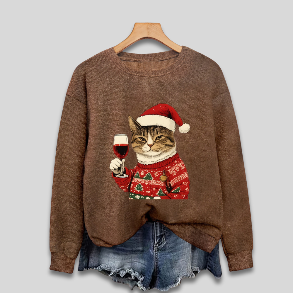Women's Ugly Xmas Jumper with Cat Graphic | Crew Neck