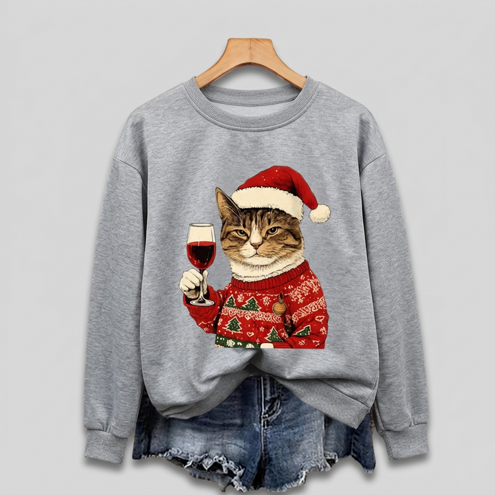 Women's Ugly Xmas Jumper with Cat Graphic | Crew Neck