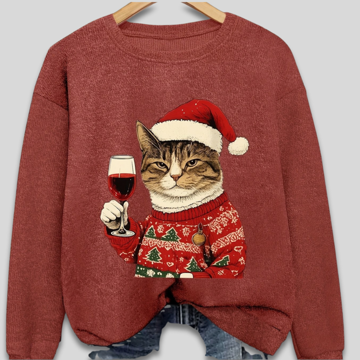 Women's Ugly Xmas Jumper with Cat Graphic | Crew Neck