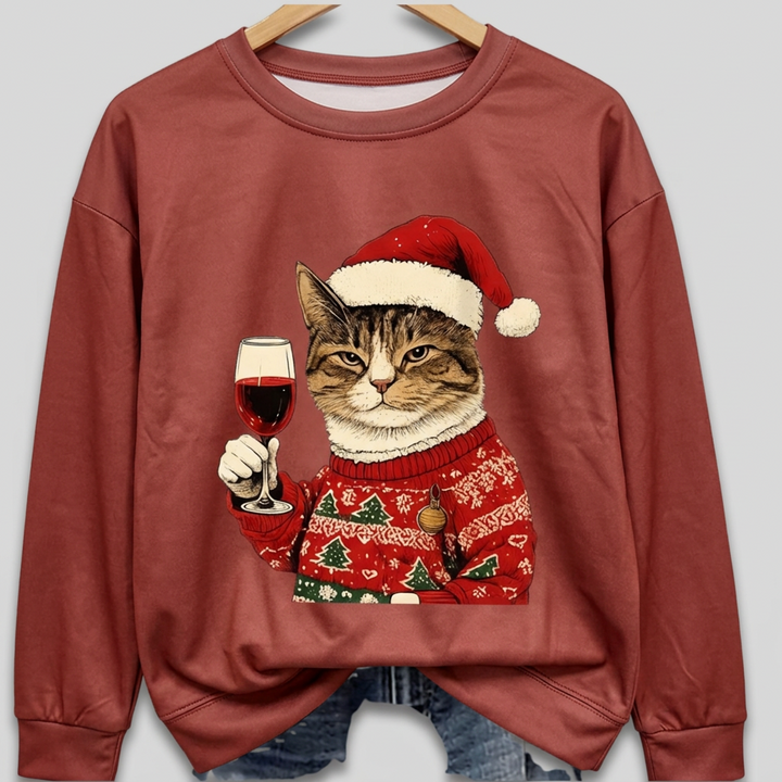 Women's Ugly Xmas Jumper with Cat Graphic | Crew Neck