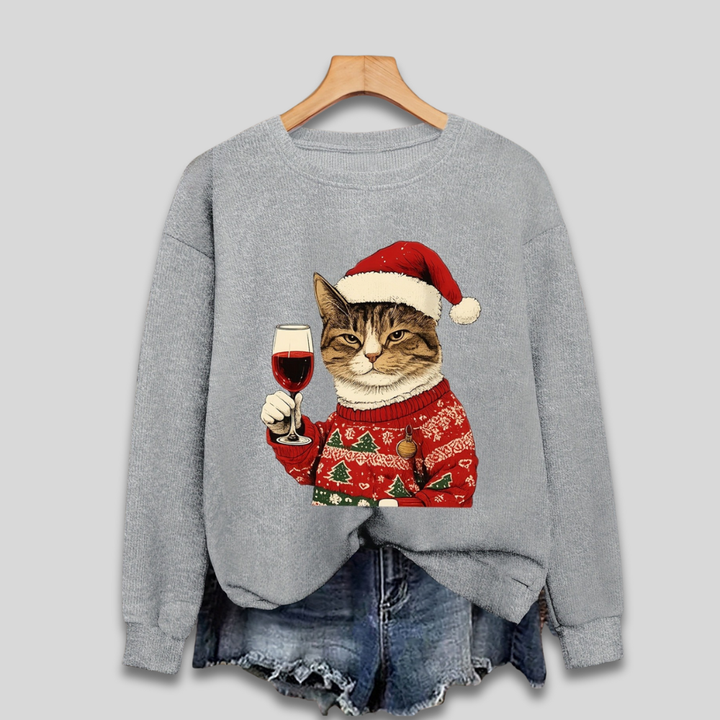 Women's Ugly Xmas Jumper with Cat Graphic | Crew Neck