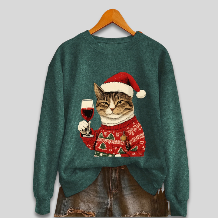 Women's Ugly Xmas Jumper with Cat Graphic | Crew Neck
