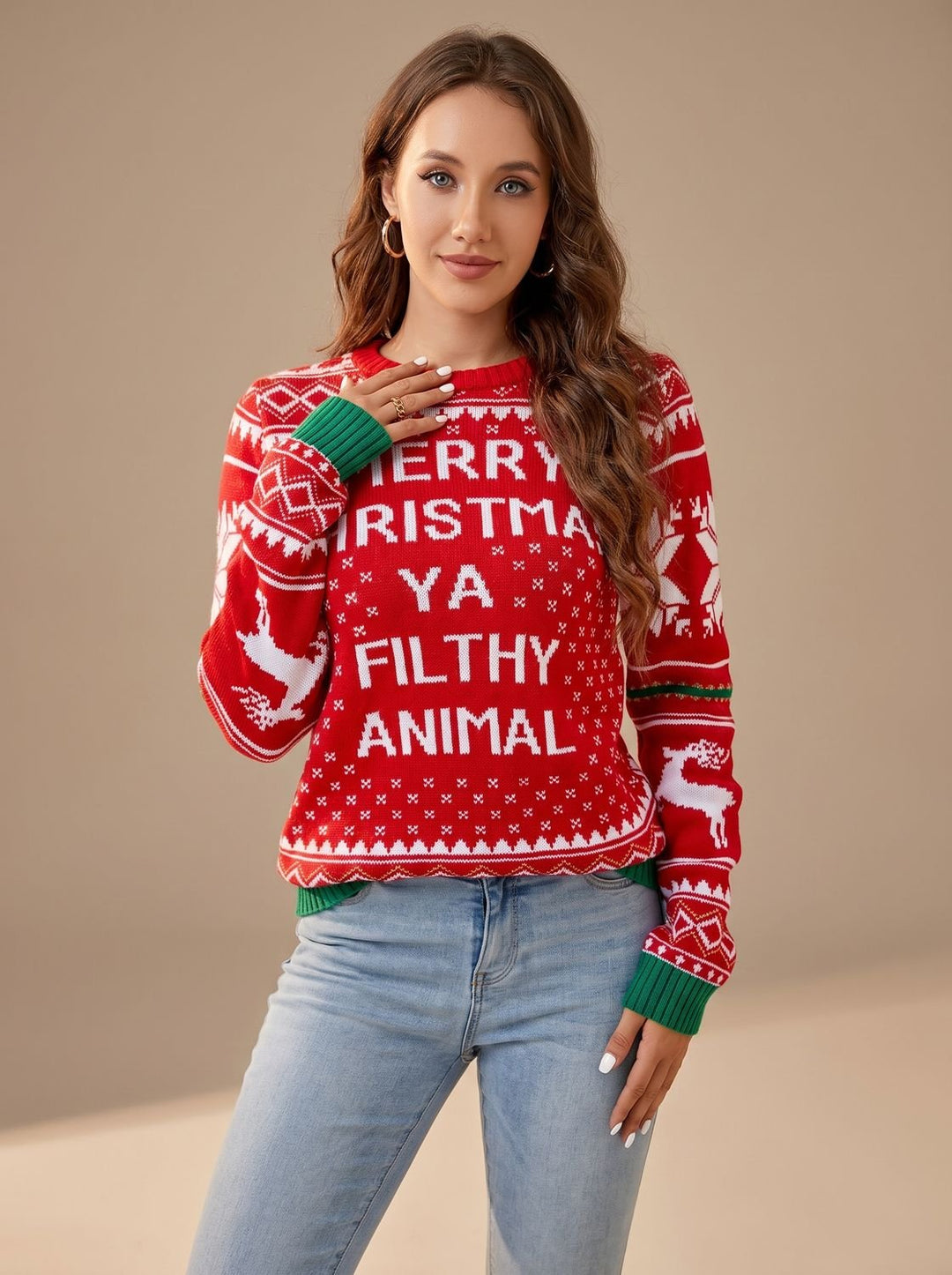 Women’s Ugly Xmas Jumper with Festive Pattern | Crew Neck