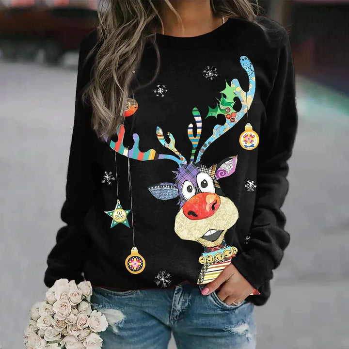 Women’s Ugly Xmas Jumper with Reindeer Print | Crew Neck