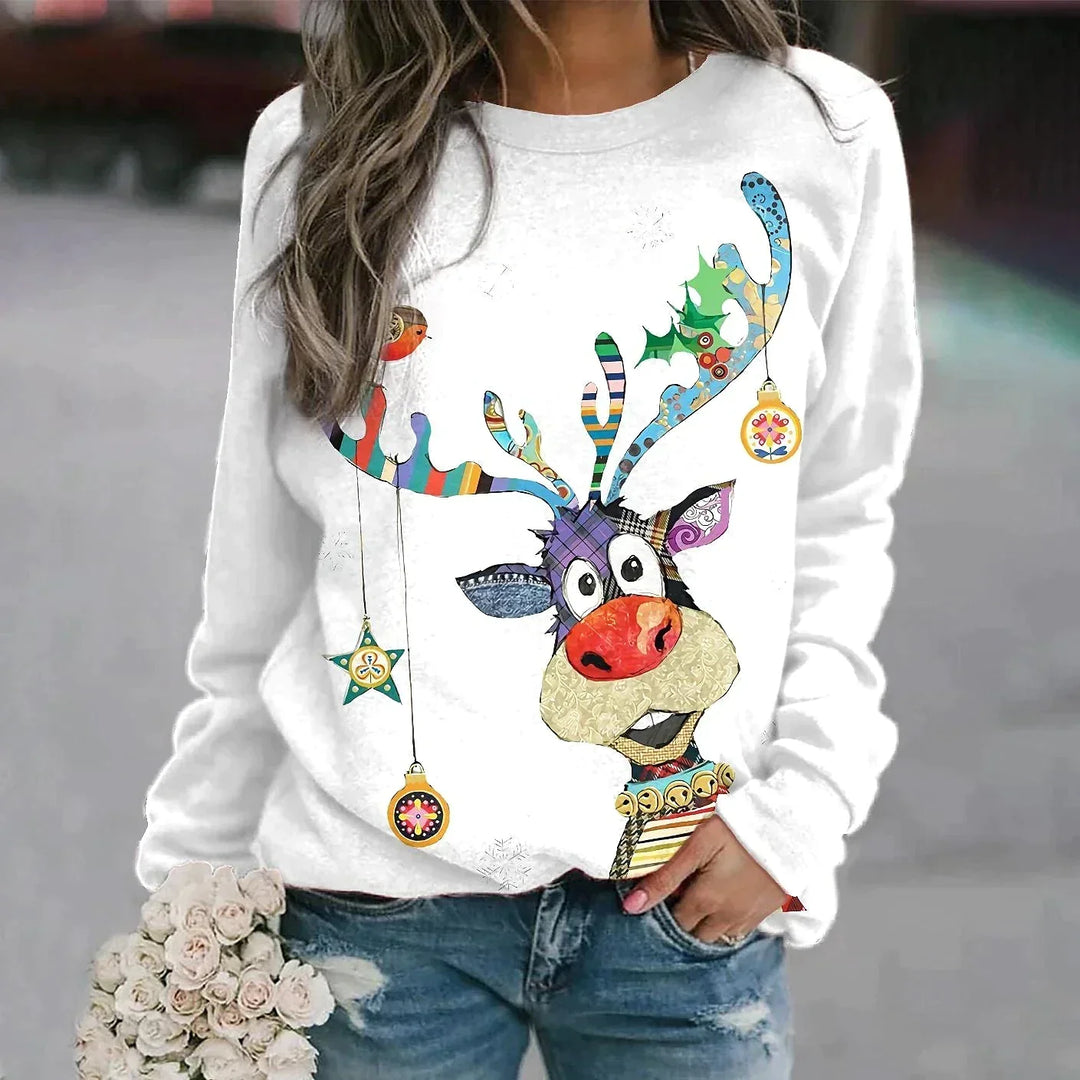 Women’s Ugly Xmas Jumper with Reindeer Print | Crew Neck