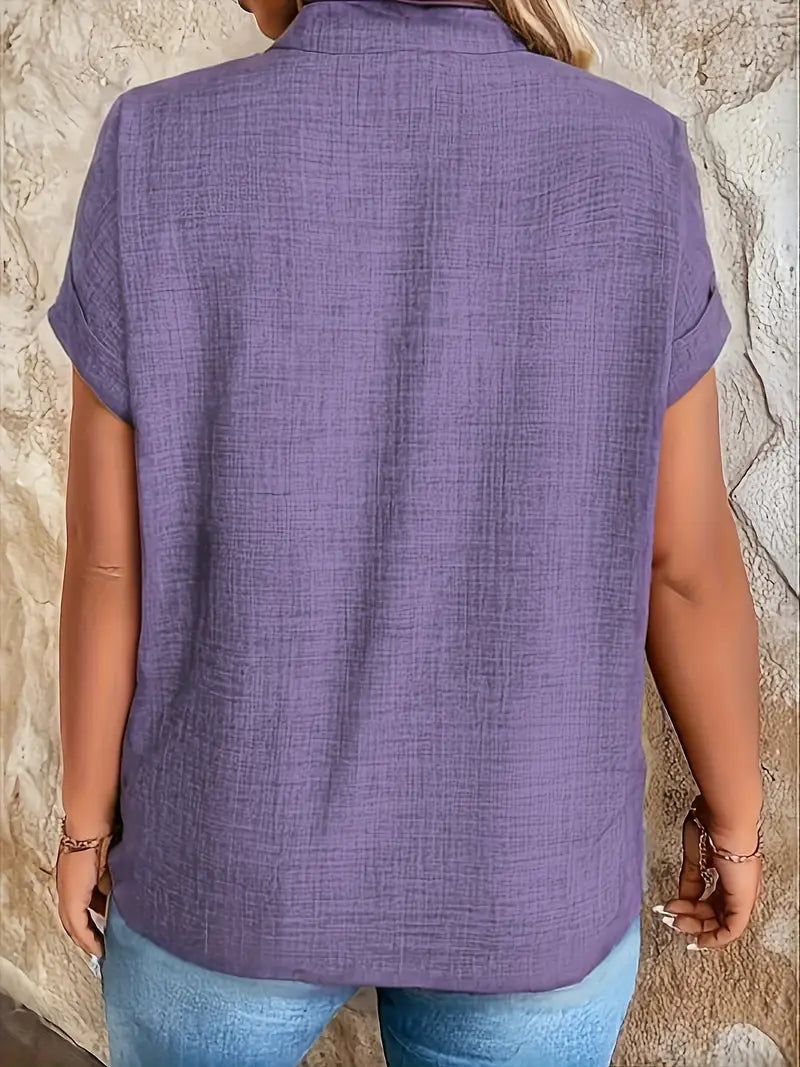 Women's V-Neck Blouse with Cuffed Sleeves | Relaxed Fit