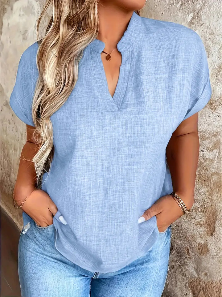 Women's V-Neck Blouse with Cuffed Sleeves | Relaxed Fit
