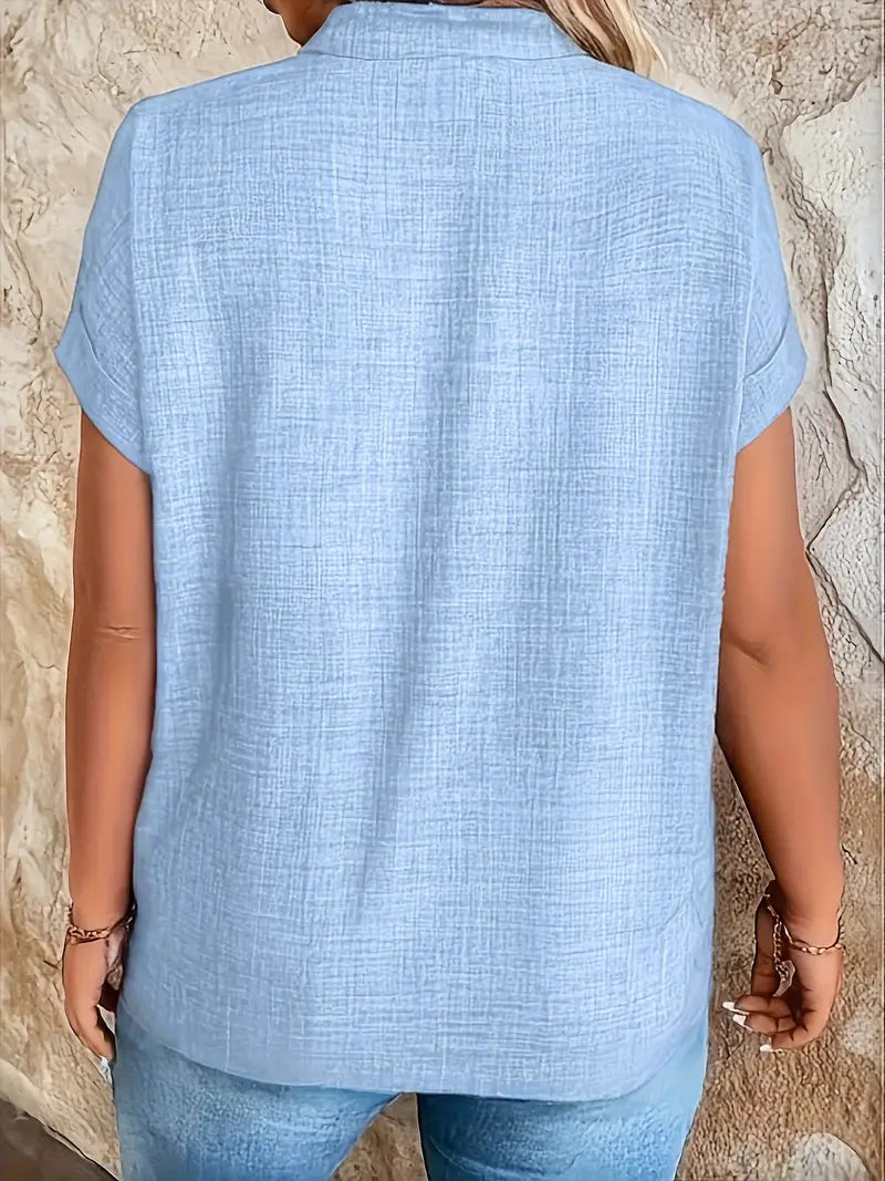 Women's V-Neck Blouse with Cuffed Sleeves | Relaxed Fit