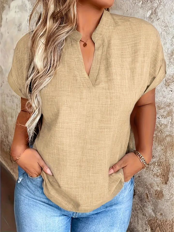 Women's V-Neck Blouse with Cuffed Sleeves | Relaxed Fit