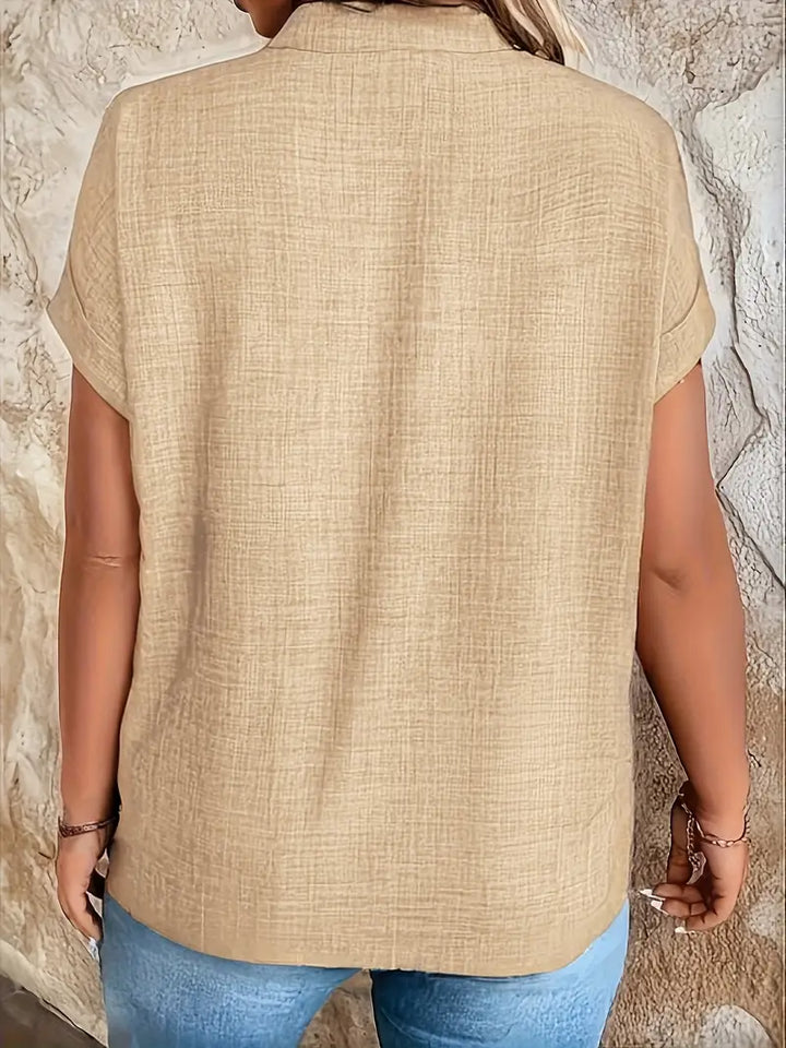 Women's V-Neck Blouse with Cuffed Sleeves | Relaxed Fit
