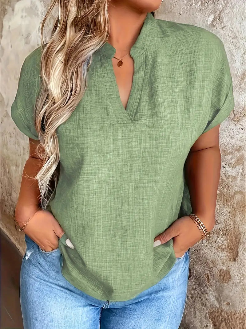 Women's V-Neck Blouse with Cuffed Sleeves | Relaxed Fit