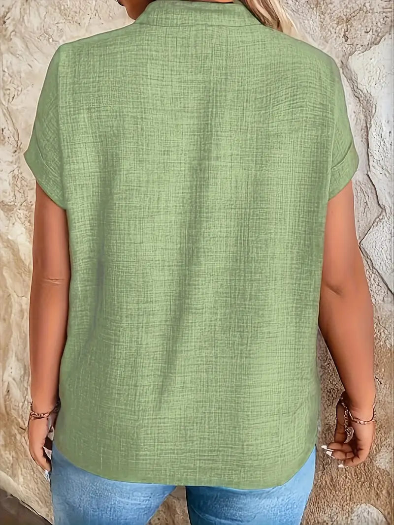 Women's V-Neck Blouse with Cuffed Sleeves | Relaxed Fit