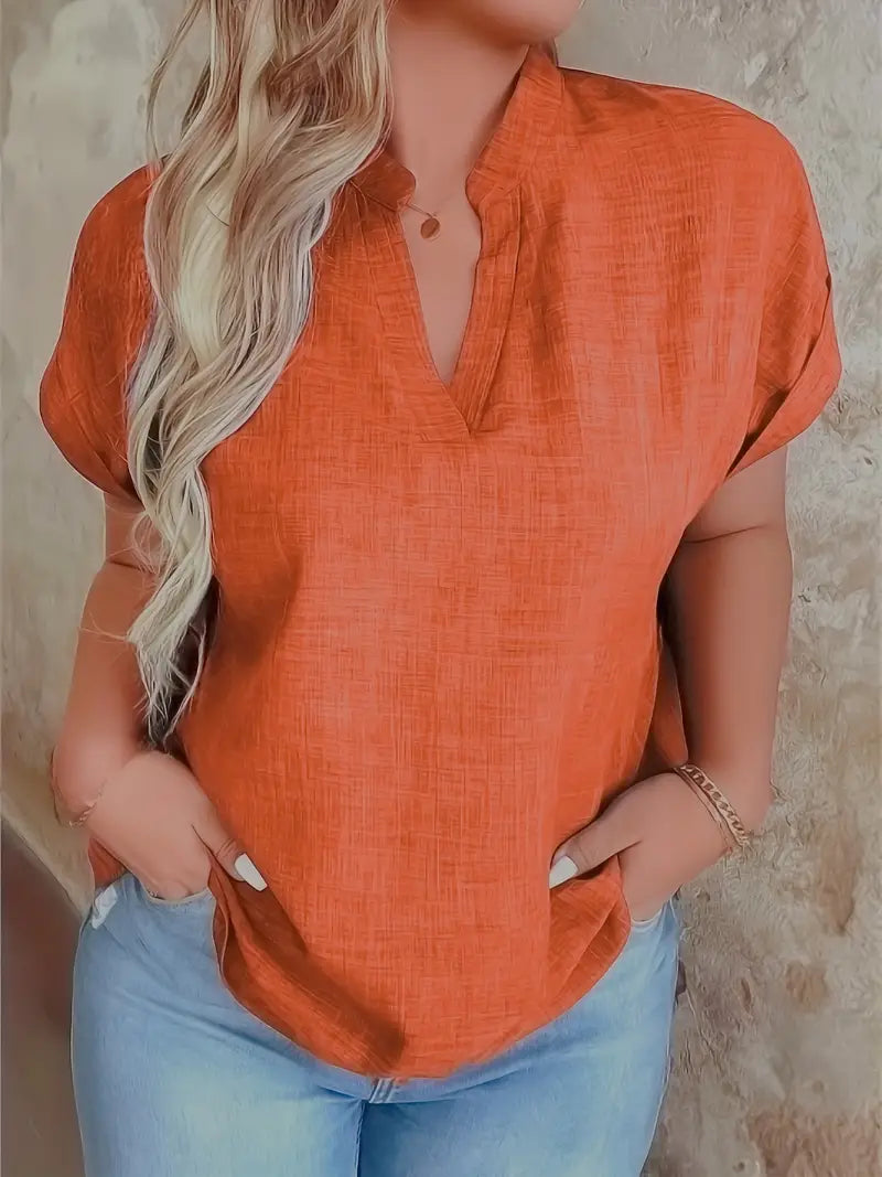 Women's V-Neck Blouse with Cuffed Sleeves | Relaxed Fit
