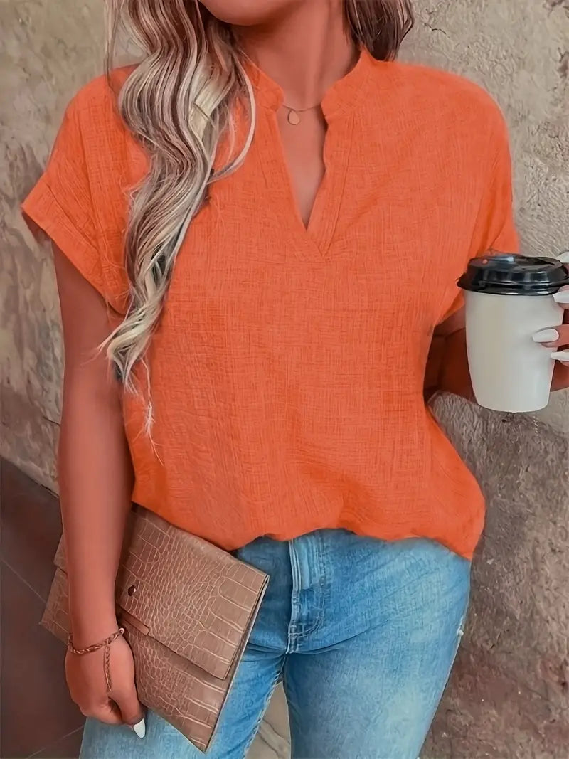 Women's V-Neck Blouse with Cuffed Sleeves | Relaxed Fit