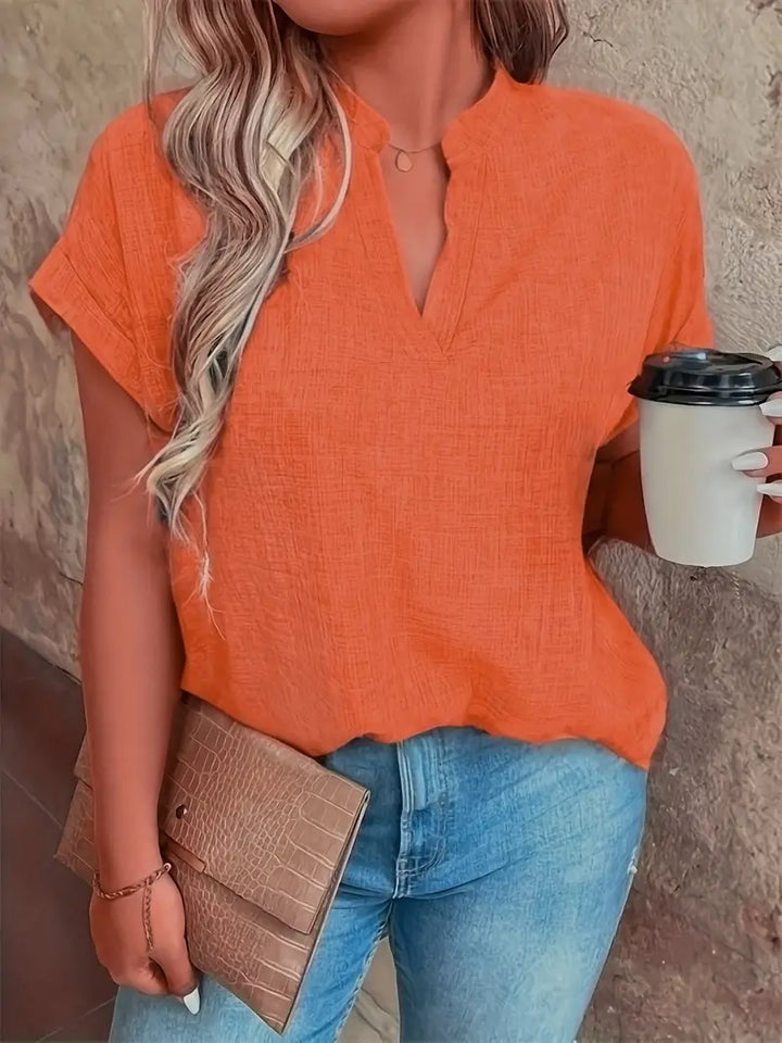 Women's V-Neck Blouse with Cuffed Sleeves | Relaxed Fit