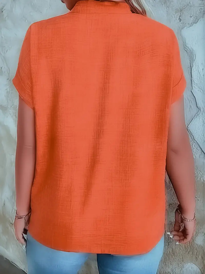 Women's V-Neck Blouse with Cuffed Sleeves | Relaxed Fit