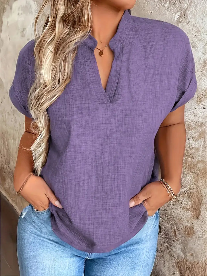 Women's V-Neck Blouse with Cuffed Sleeves | Relaxed Fit