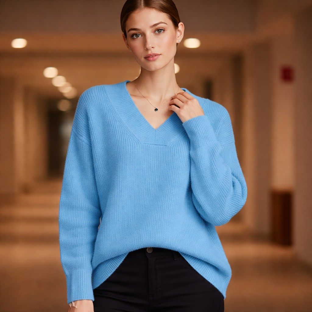 Women's V-Neck Knit Sweater with Drop Shoulders | Oversized