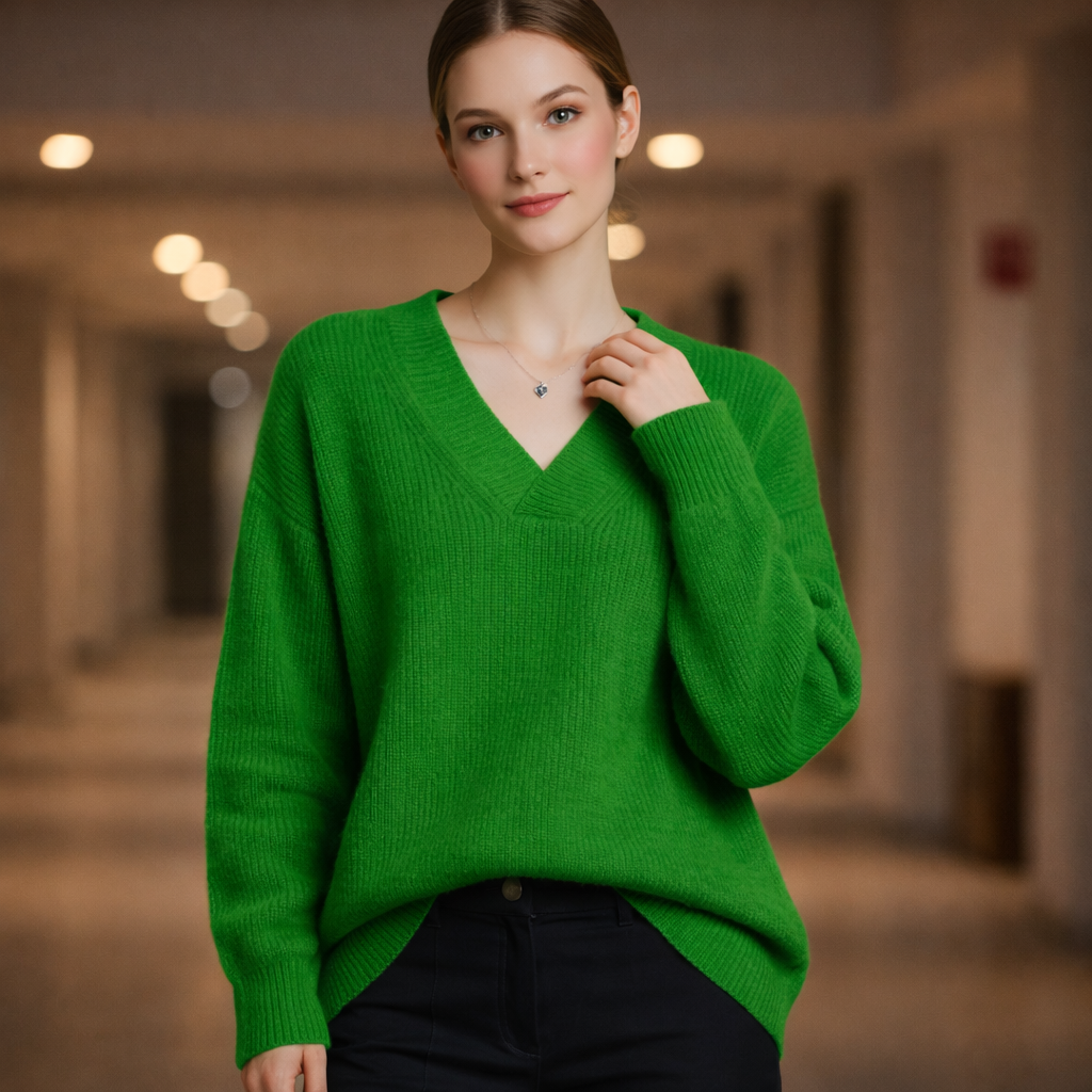 Women's V-Neck Knit Sweater with Drop Shoulders | Oversized
