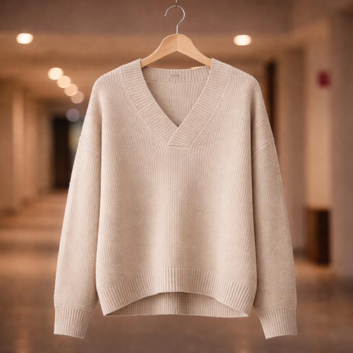 Women's V-Neck Knit Sweater with Drop Shoulders | Oversized