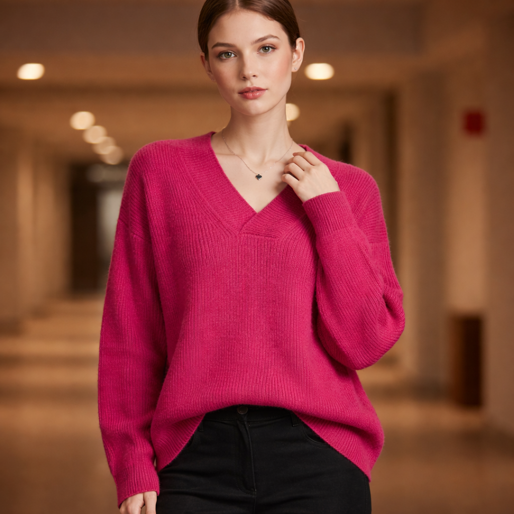 Women's V-Neck Knit Sweater with Drop Shoulders | Oversized