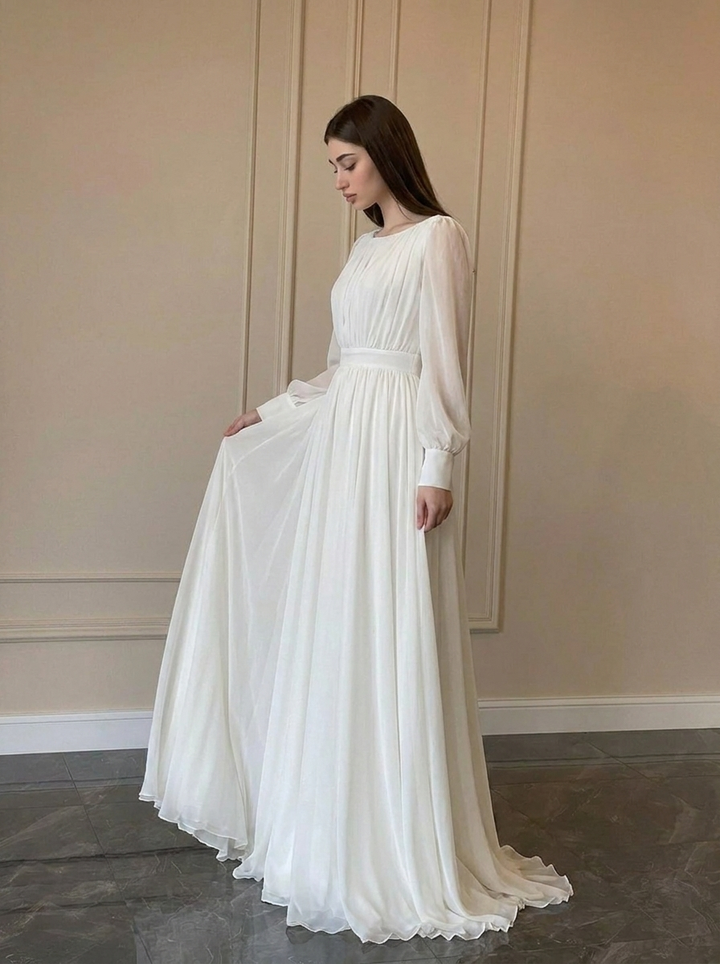 Women's Wedding Dress with Long Sleeve | Flowy Maxi