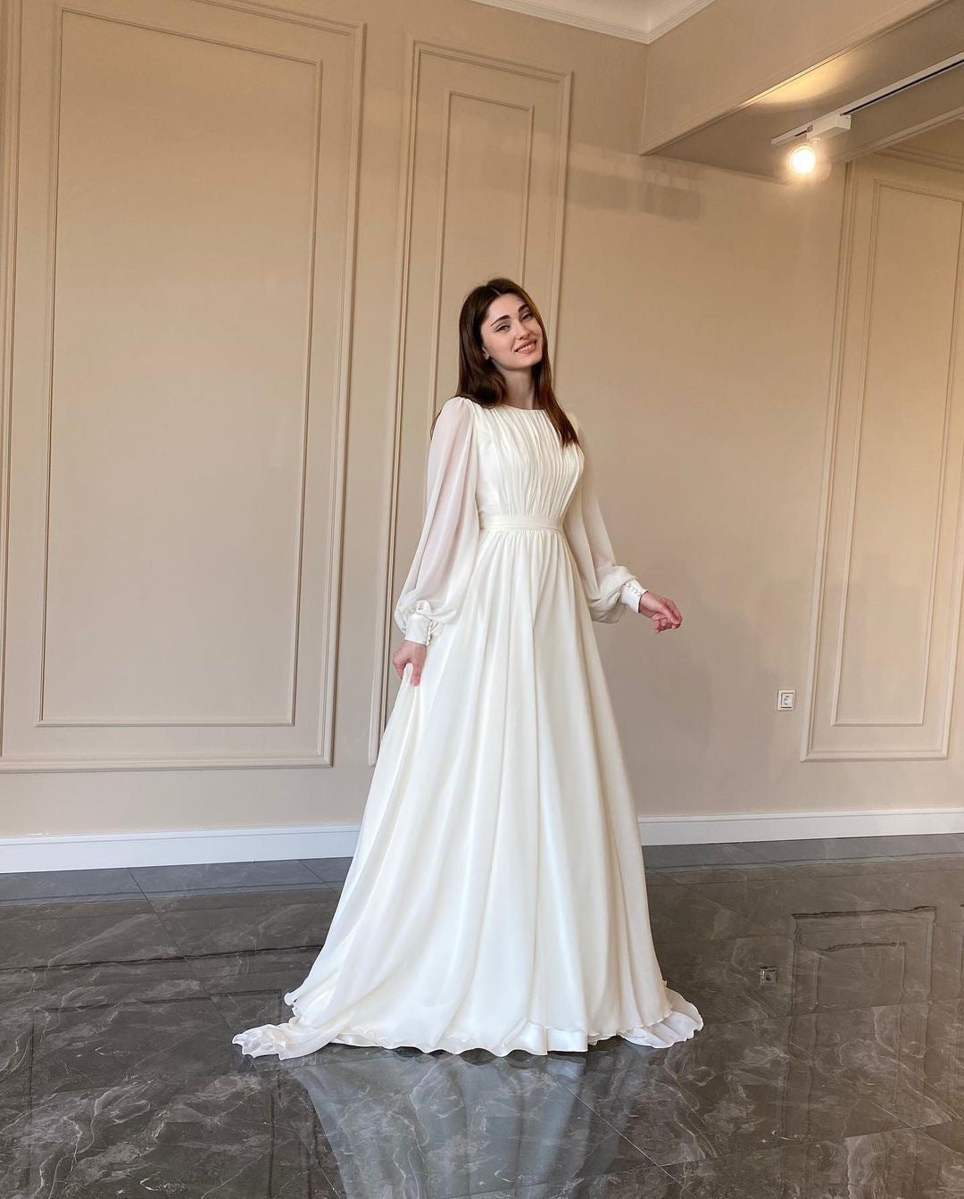 Women's Wedding Dress with Long Sleeve | Flowy Maxi