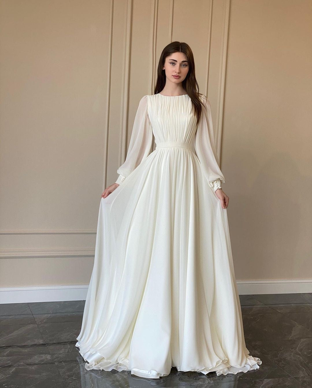 Women's Wedding Dress with Long Sleeve | Flowy Maxi