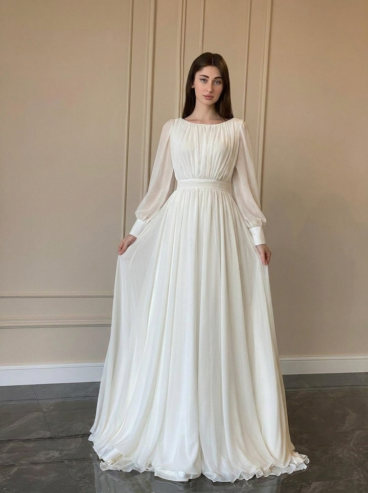 Women's Wedding Dress with Long Sleeve | Flowy Maxi