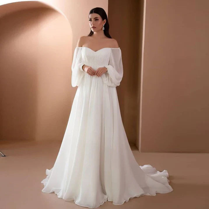 Women's Wedding Dress with Off Shoulder | Long Sleeve