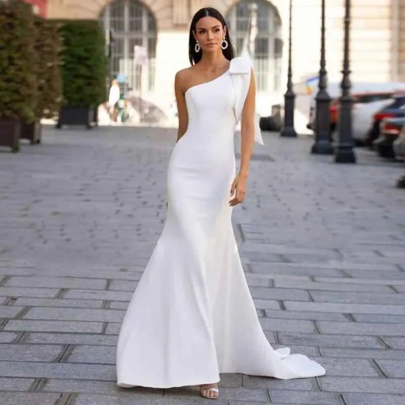 Women's Wedding Dress with One Shoulder Bow | Mermaid