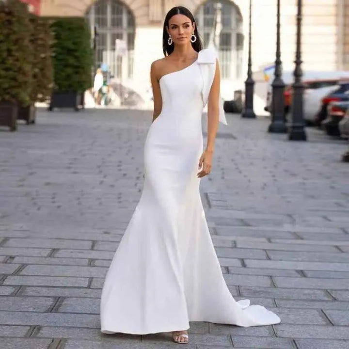 Women's Wedding Dress with One Shoulder Bow | Mermaid