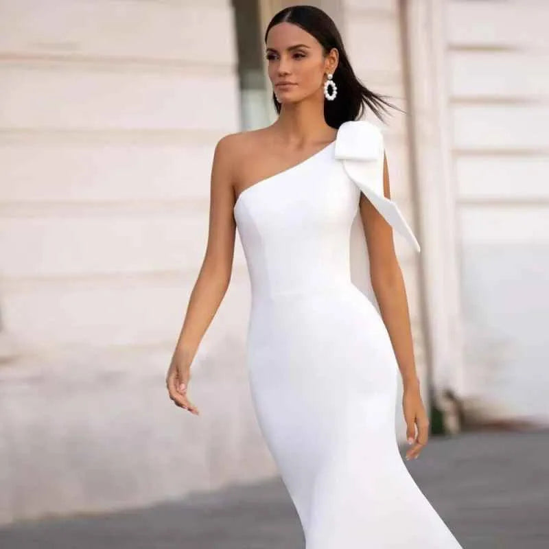 Women's Wedding Dress with One Shoulder Bow | Mermaid