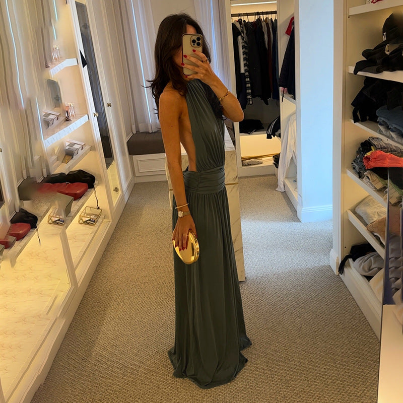 Women's Wedding Guest Dress with Halter Neck & Ruched Waist | Maxi