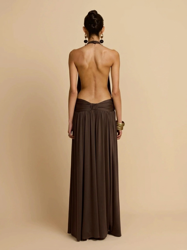 Women's Wedding Guest Dress with Halter Neck & Ruched Waist | Maxi