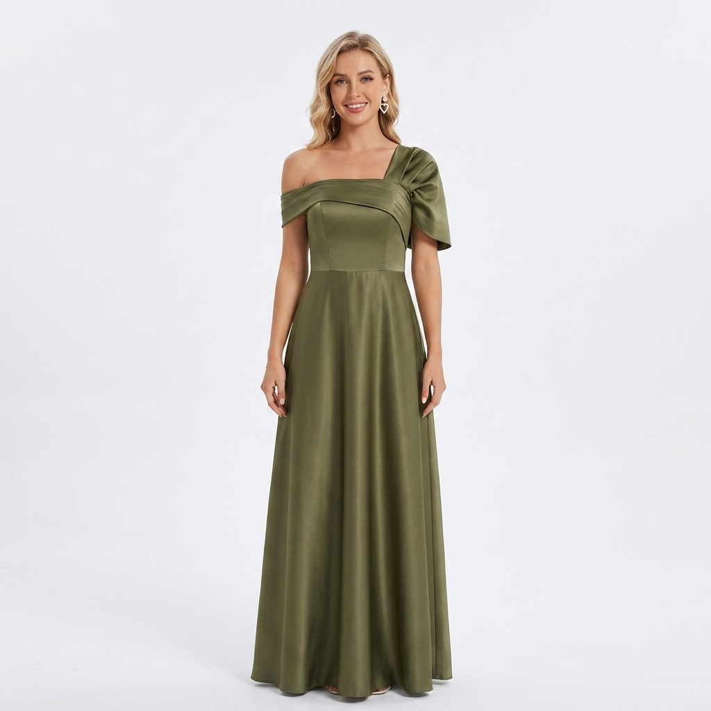 Women's Wedding Guest Dress with One Shoulder & Ruffle | Maxi