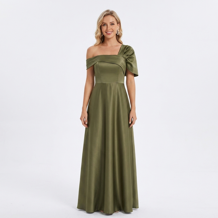 Women's Wedding Guest Dress with One Shoulder & Ruffle | Maxi