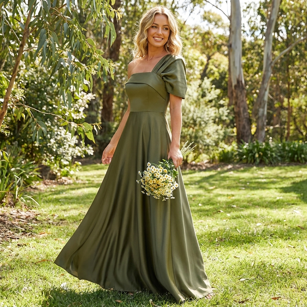 Women's Wedding Guest Dress with One Shoulder & Ruffle | Maxi