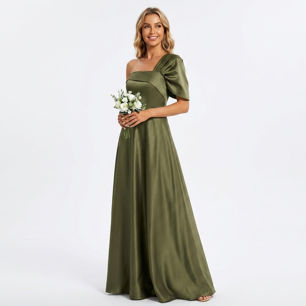 Women's Wedding Guest Dress with One Shoulder & Ruffle