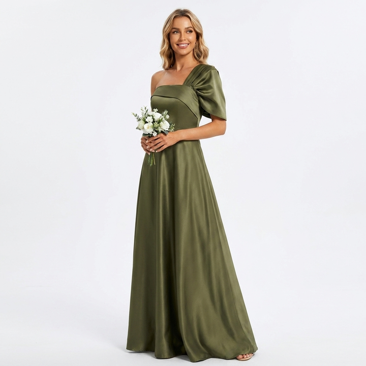 Women's Wedding Guest Dress with One Shoulder & Ruffle | Maxi
