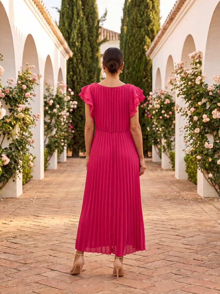 Women's Wedding Guest Dress with Pleated & Ruffle | Maxi