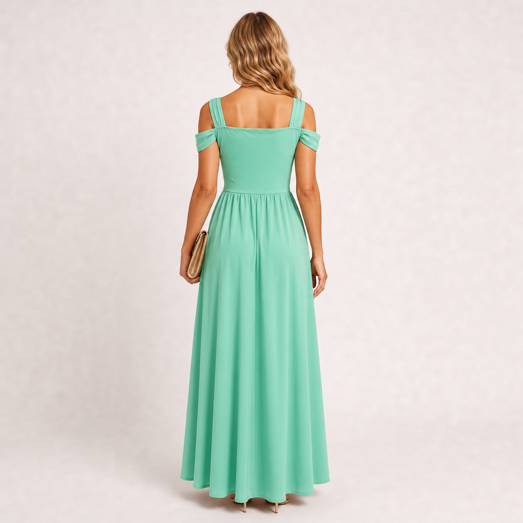Women's Wedding Guest Dress with Split & V-Neck | Maxi