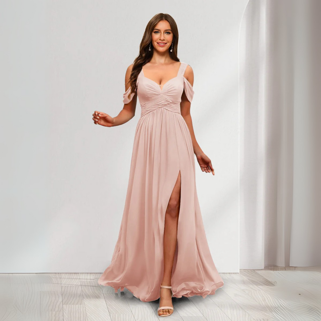 Women's Wedding Guest Dress with Split & V-Neck | Maxi