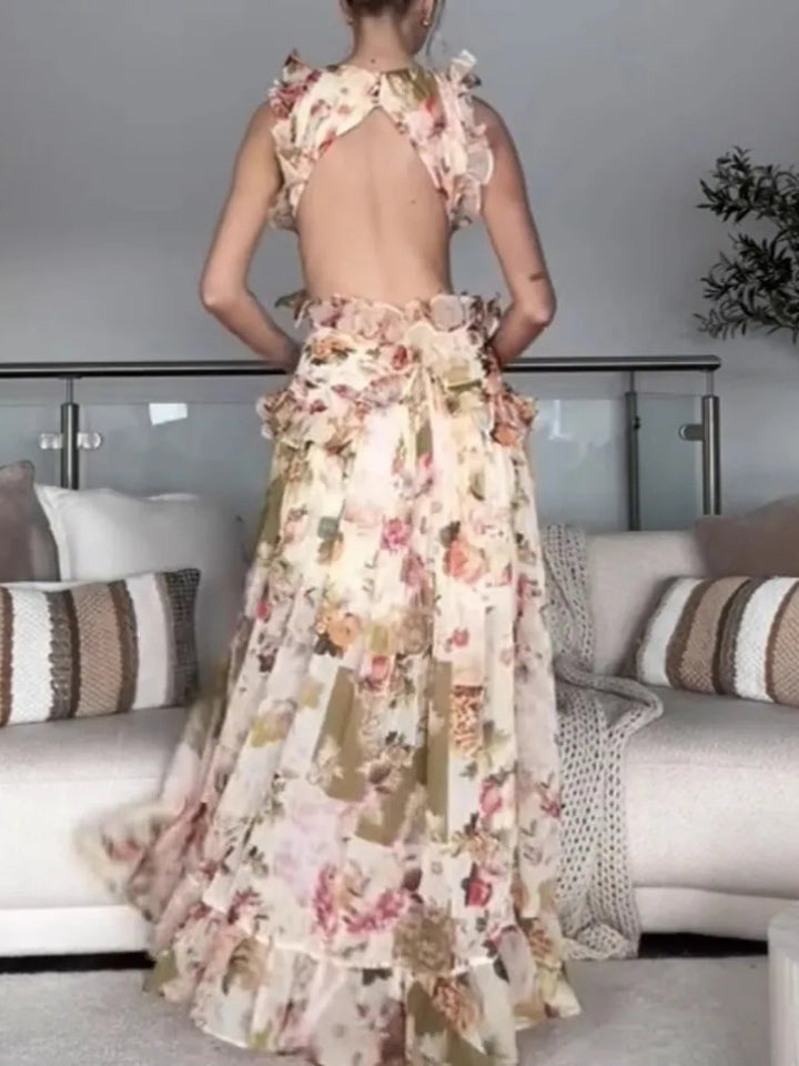 Women's Wedding Guest Dress with V-Neck & Ruffle | Floral