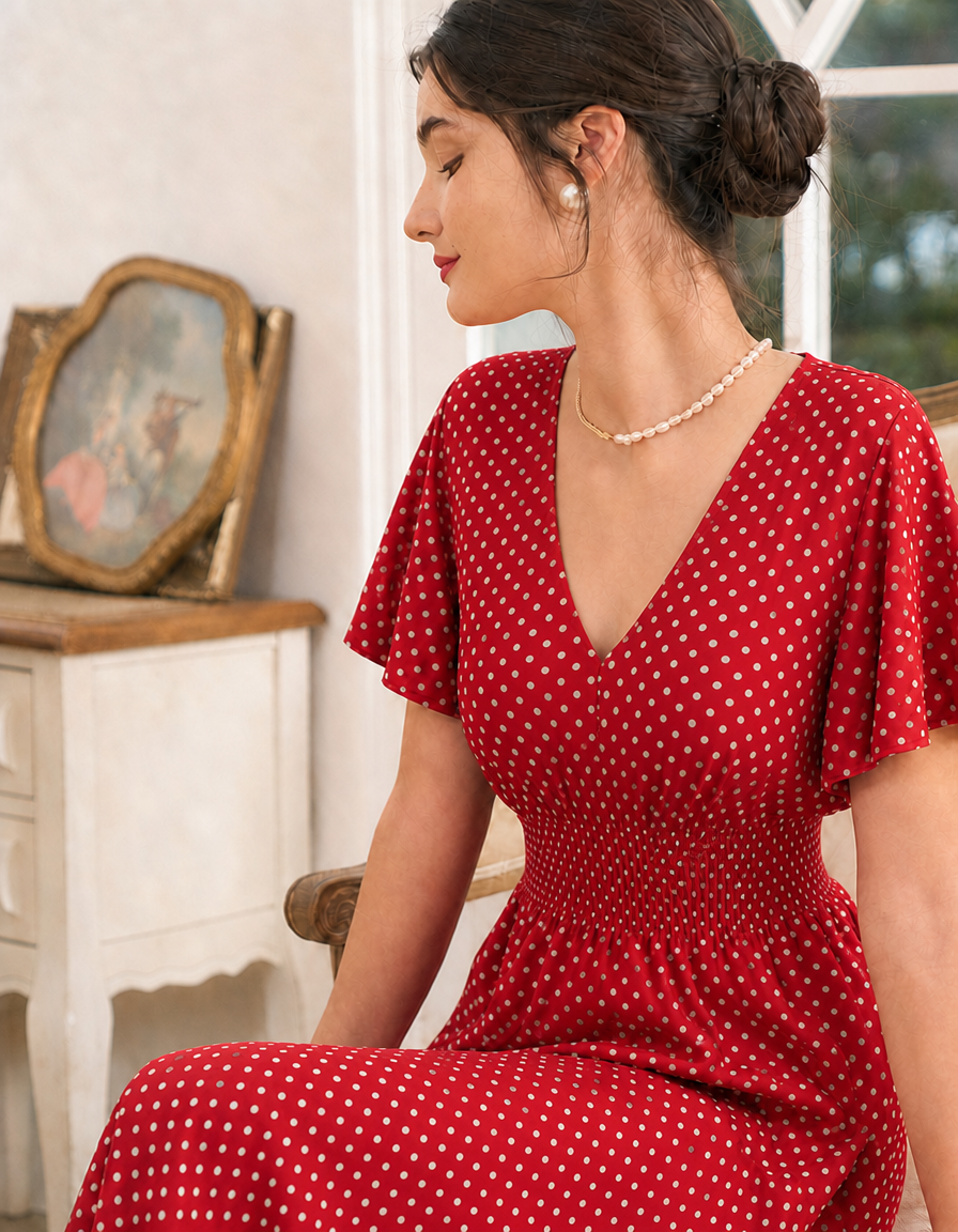 Women's Wedding Guest Dress Wrap Polka Dot