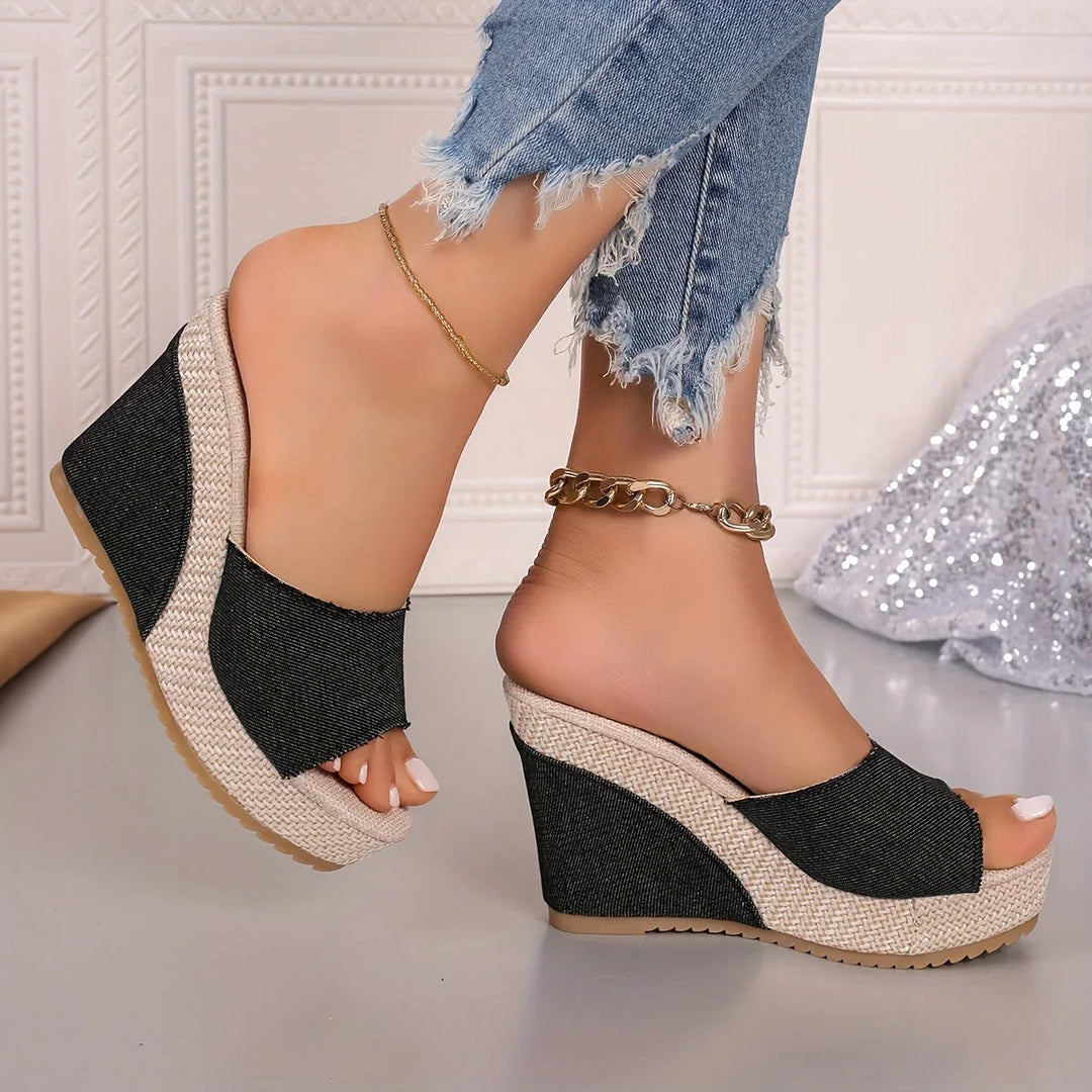 Women's Wedges Platform with Open Toe | Woven Sole