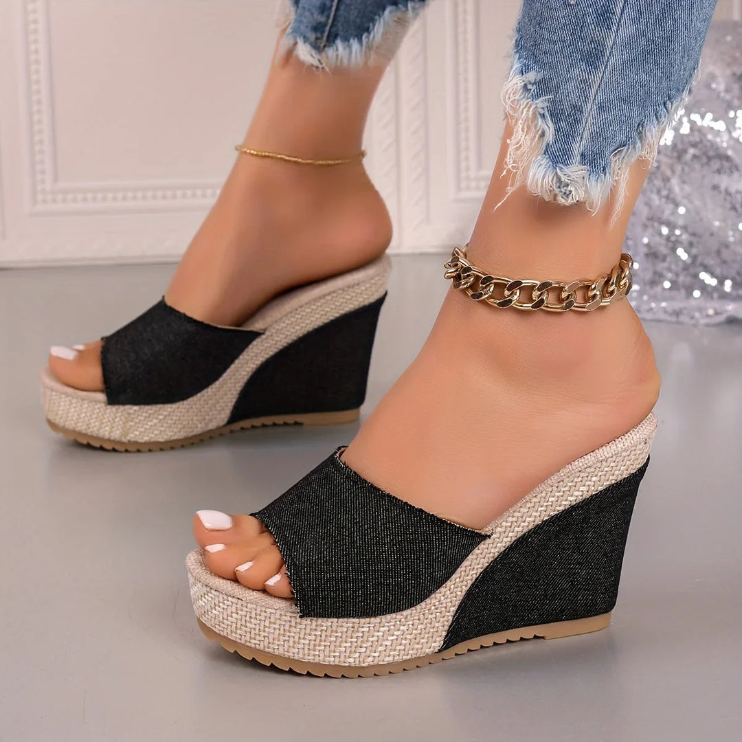 Women's Wedges Platform with Open Toe | Woven Sole