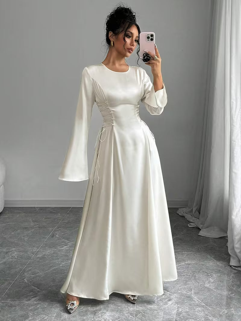 Women's White Dress with Bell Sleeve | Formal Maxi