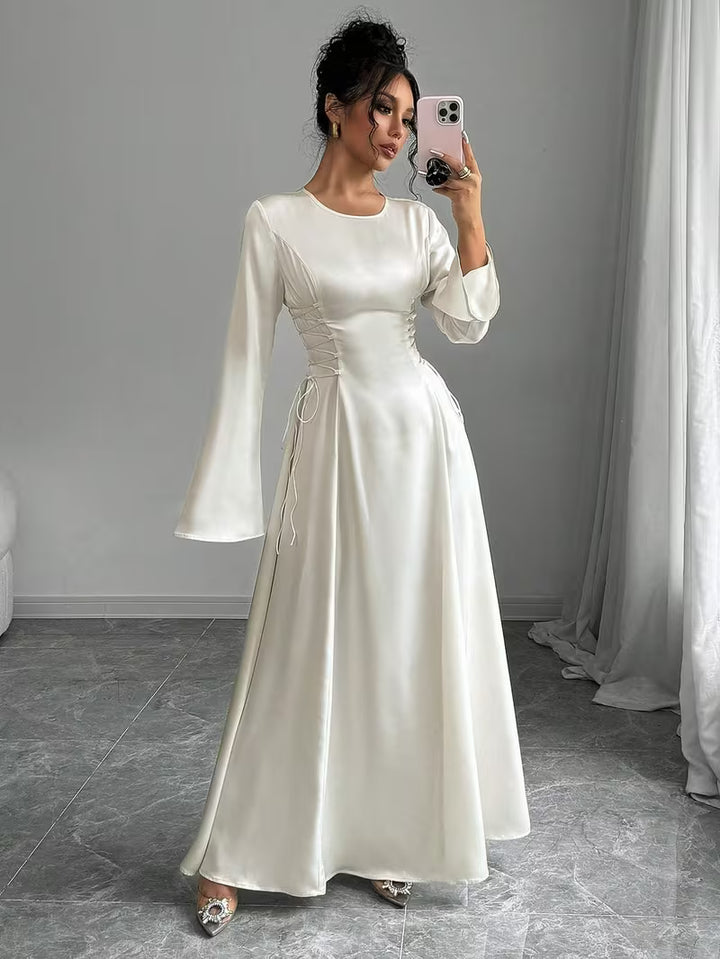 Women's White Dress with Bell Sleeve | Formal Maxi