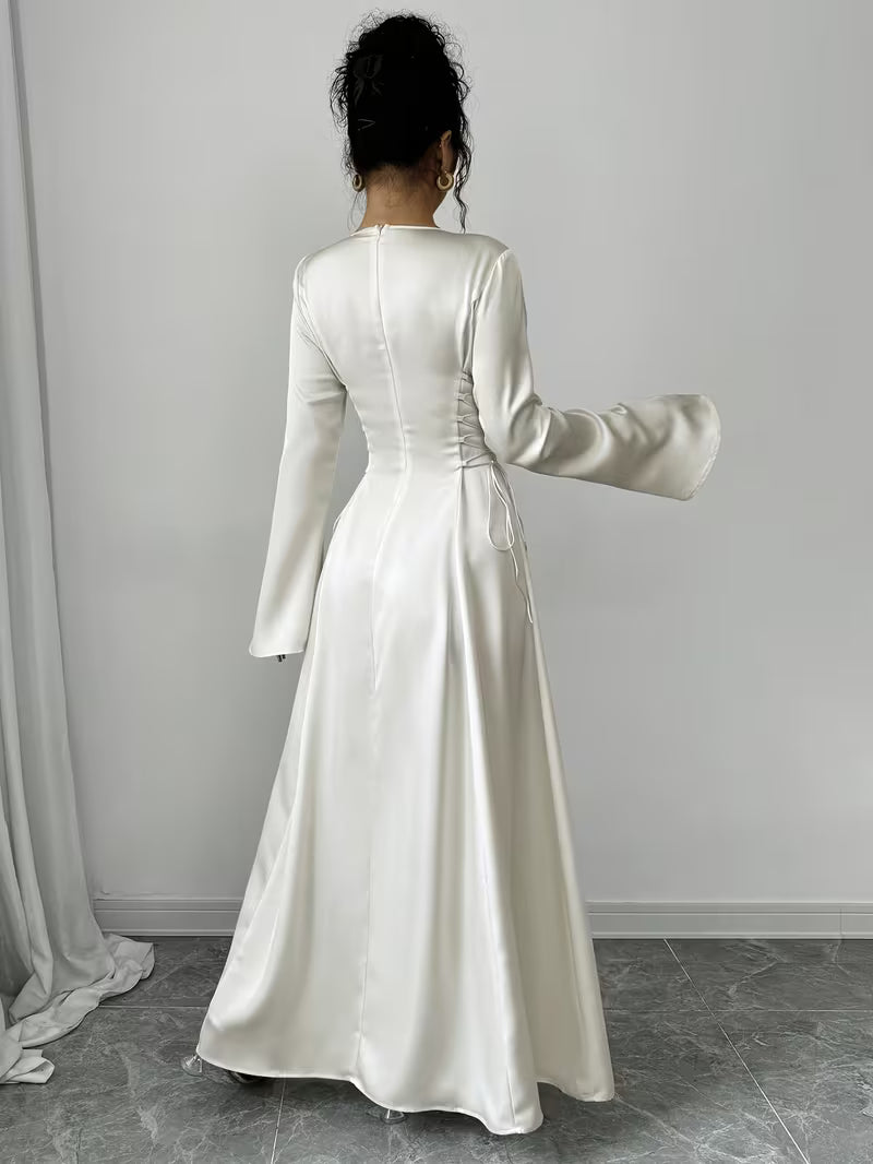 Women's White Dress with Bell Sleeve | Formal Maxi